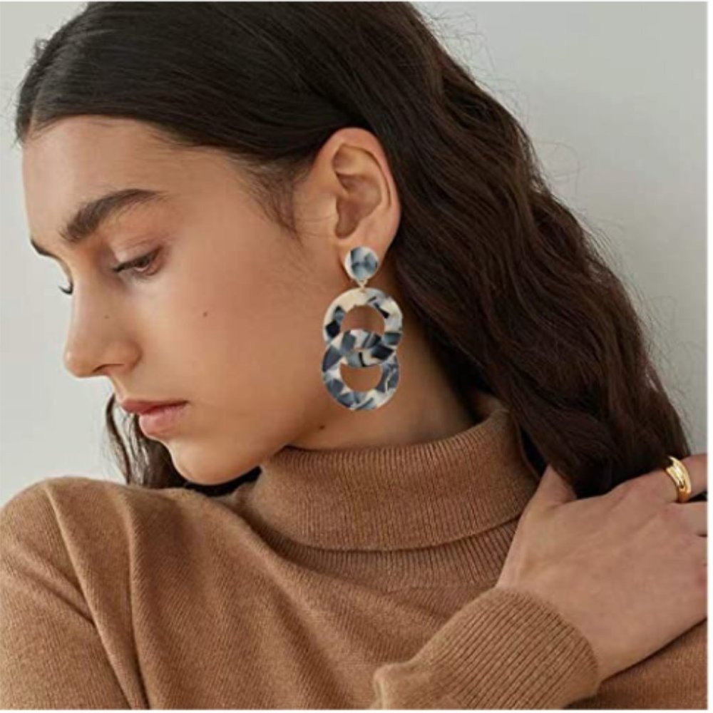 New Chunky Circle Layered Chain Dangle Earrings - image 2